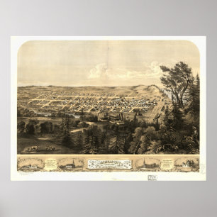 Michigan City Indiana 1869 Antique Panoramic Map Poster