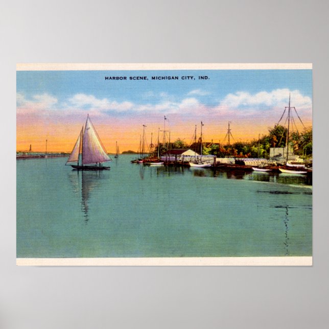 Michigan City Indiana Harbor Scene Poster (Front)