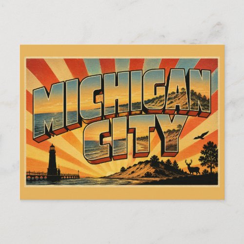 Michigan City Indiana Lake Michigan Beach Dune Art Postcard