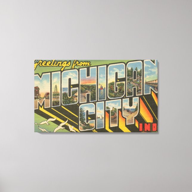 Michigan City, Indiana - Large Letter Scenes Canvas Print (Front)