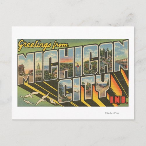 Michigan City Indiana _ Large Letter Scenes Postcard