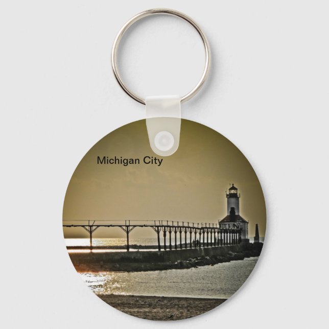 Michigan City Indiana Lighthouse Keychain (Front)