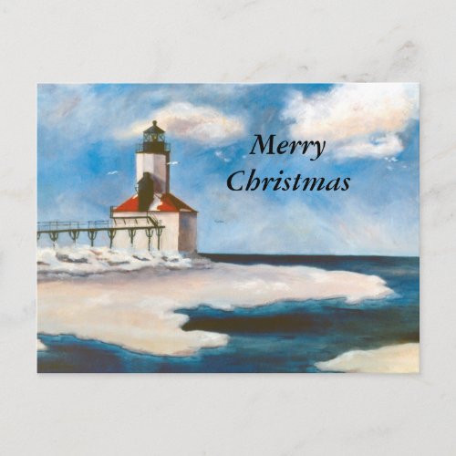 Michigan City Light Merry Christmas Postcard