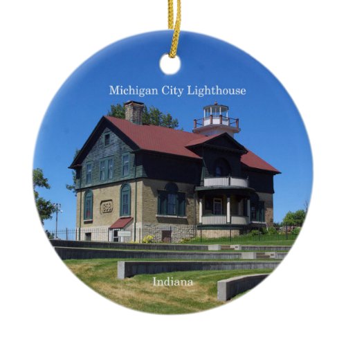 Michigan City Lighthouse circle ornament