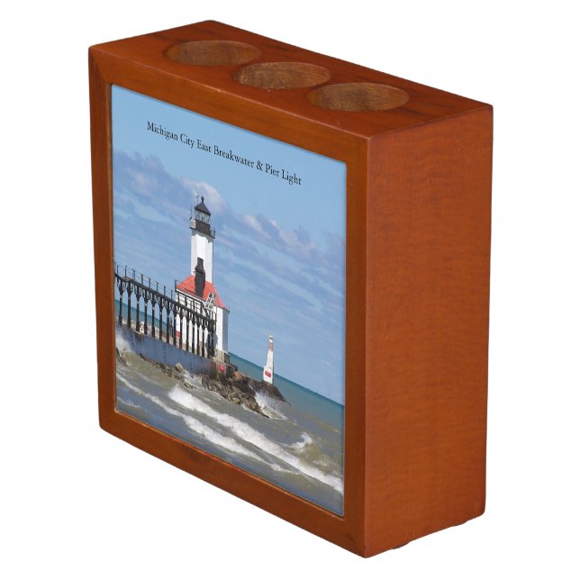 Michigan City Lighthouses desk organizer (Angled)