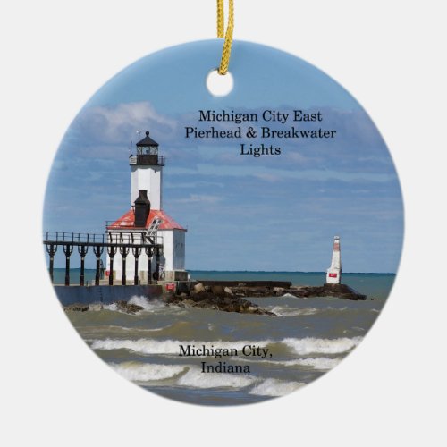 Michigan City Lighthouses round ornament