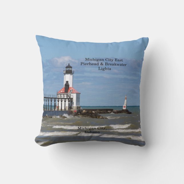 Michigan City Lighthouses square pillow (Front)