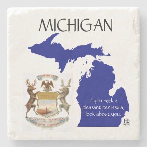 Michigan coat of arms and map stone coaster