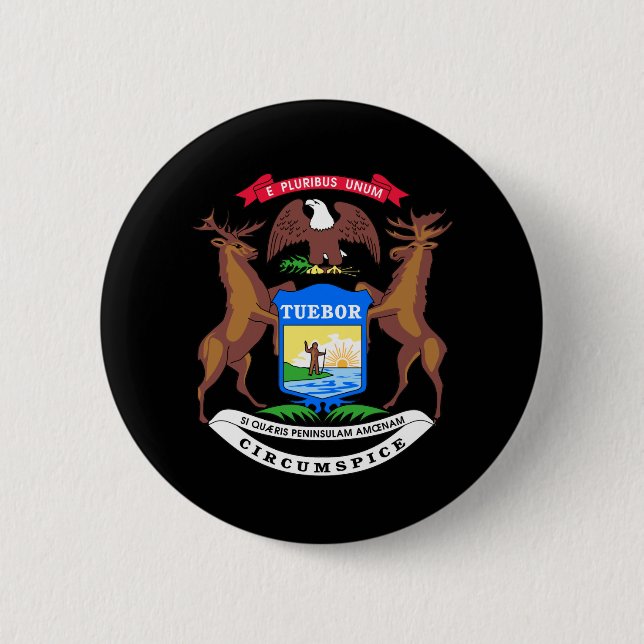 Michigan coat of arms pinback button (Front)