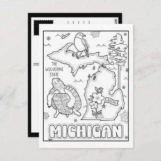 michigan color me collage postcard