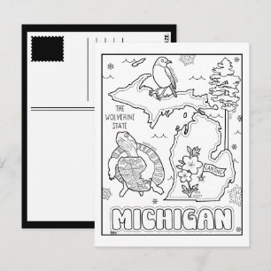 michigan color me collage postcard