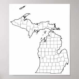 Michigan Counties Blank Outline Map Poster