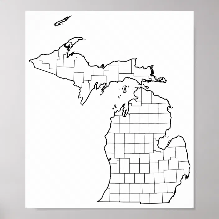 Michigan Counties Blank Outline Map Poster | Zazzle.com
