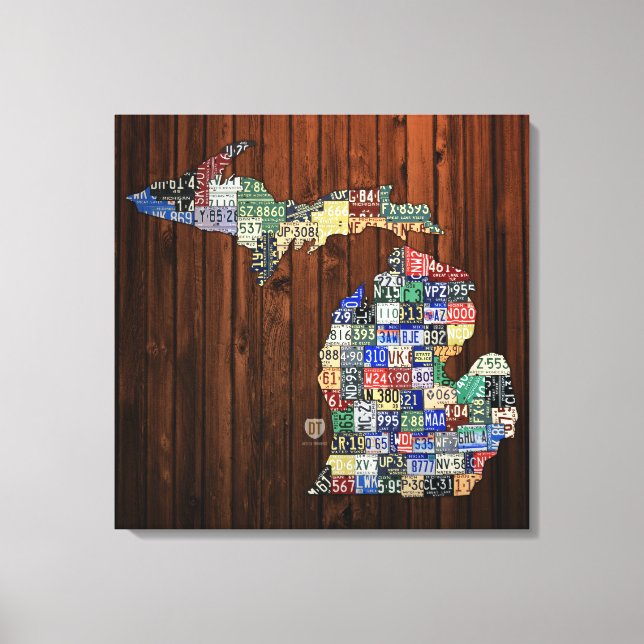 Michigan Counties License Plate Map Wrapped Canvas Print (Front)