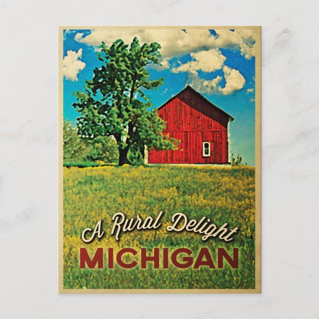 Michigan Country Red Barn Postcard (Front)
