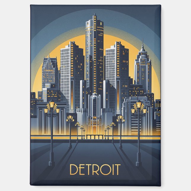 Michigan Detroit Art Deco Style Magnet (Front)