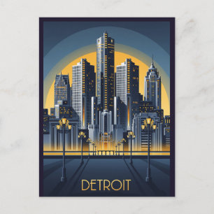 Michigan Detroit Art Deco Style Postcard