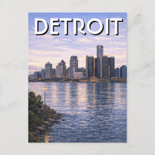 Michigan Detroit Skyline Travel Postcard