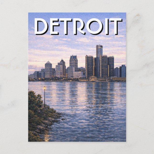 Michigan Detroit Skyline Travel Postcard (Front)