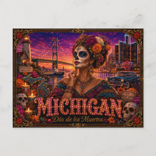 Michigan Día de los Muertos Retro Postcard