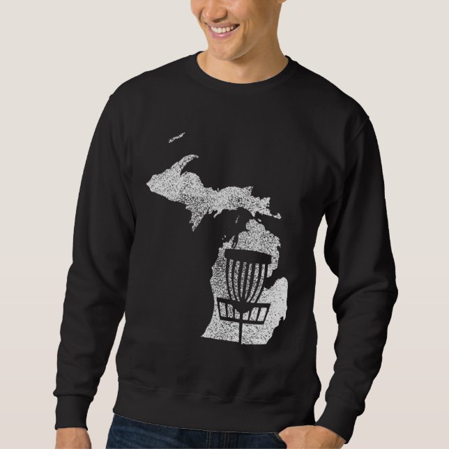 Michigan Disc Golf State with Basket Distressed Gr Sweatshirt (Front)