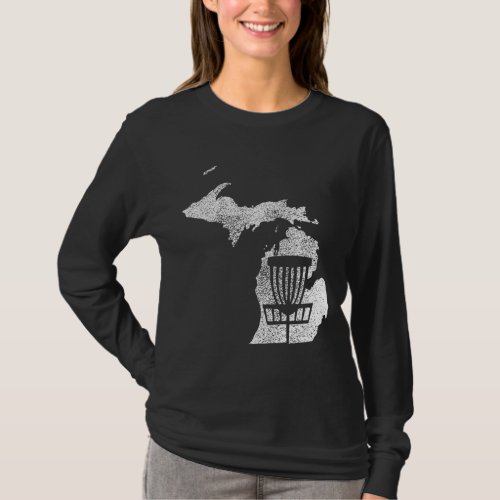 Michigan Disc Golf State with Basket Distressed Gr T_Shirt