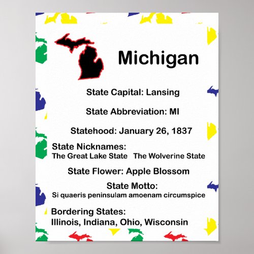 Michigan Educational Fact US State Poster