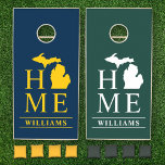 Michigan Family Home Divided Custom Monogram Cornhole Set<br><div class="desc">This unique state of Michigan family cornhole game set features a "Home" typography design accented with a silhouette of the upper and lower peninsulas of the mitten state, with custom text that can be personalized with your family's last name. Maize yellow design on navy background and white design on a...</div>