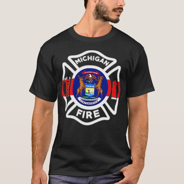 Michigan Fire Department  Firefighters Firemen T-Shirt (Front)
