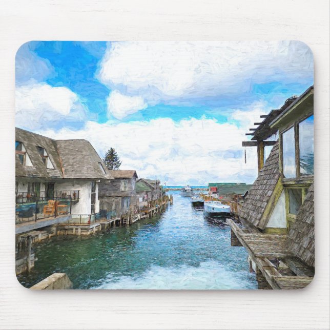 Michigan Fish Town Painting Mouse Pad (Front)