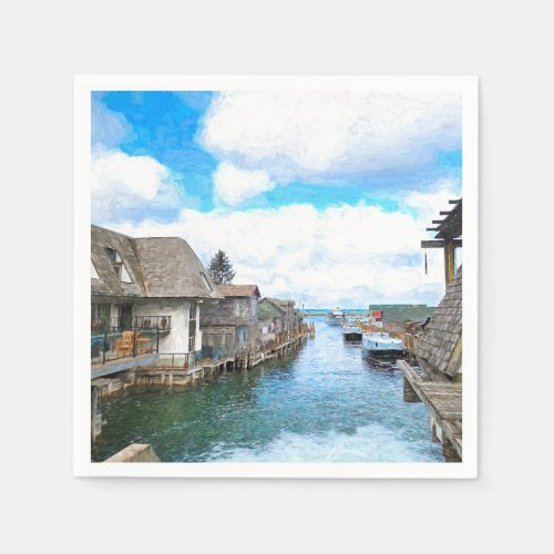 Michigan Fish Town Painting   Napkins