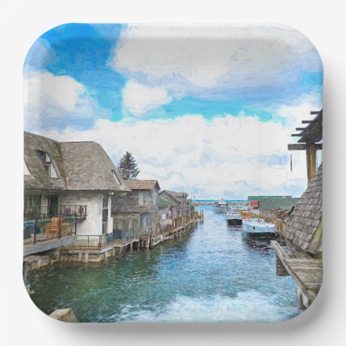 Michigan Fish Town Painting   Paper Plates