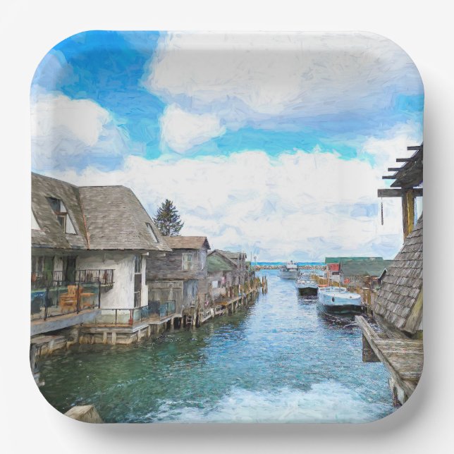 Michigan Fish Town Painting   Paper Plates (Front)