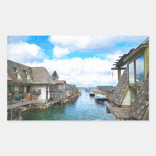 Michigan Fish Town Painting  Rectangular Sticker (Front)