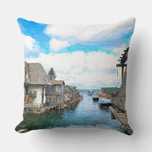 Michigan Fish Town Painting Throw Pillow