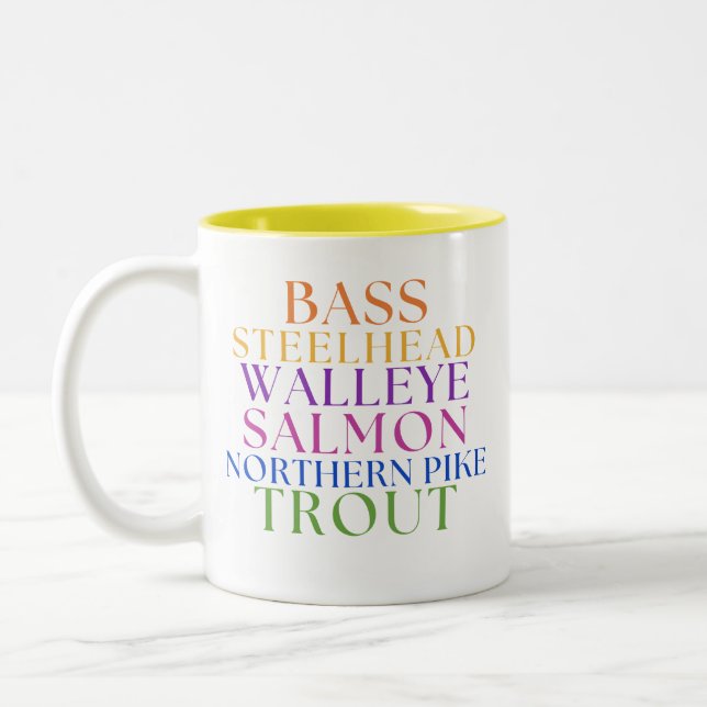 Michigan Fishing Rainbow Text Fisherwoman Mug (Left)