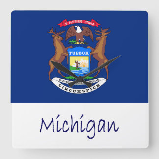 Michigan Flag And Name Square Wall Clock