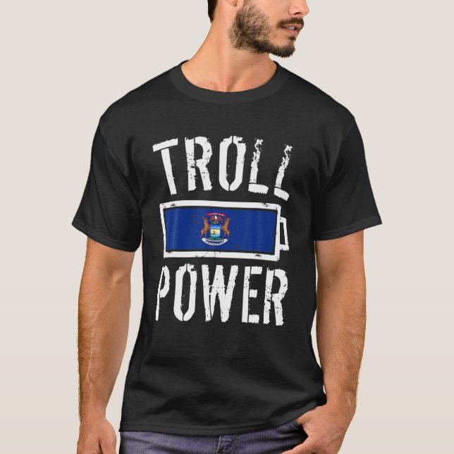 Michigan Flag Troll Power Battery Proud Tee T Shir (Front)