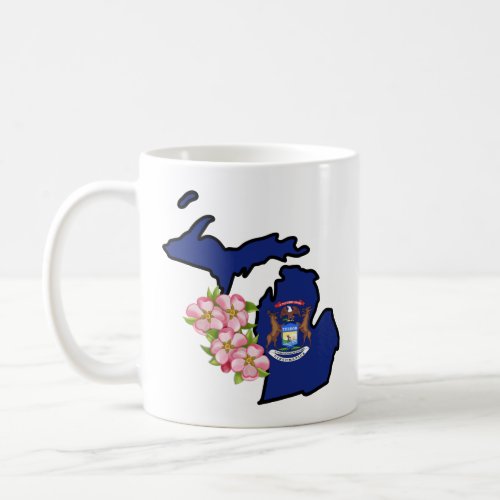 Michigan Flag with State Flower Apple Blossom  Coffee Mug