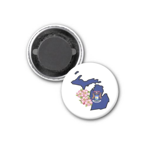 Michigan Flag with State Flower Apple Blossom  Magnet