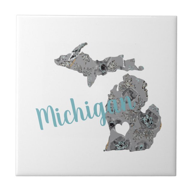 Michigan Floral Filled Silhouette Ceramic Tile (Front)