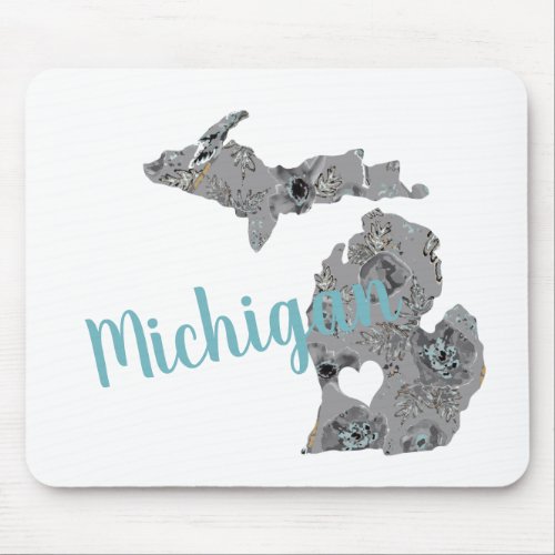 Michigan Floral Filled Silhouette Mouse Pad