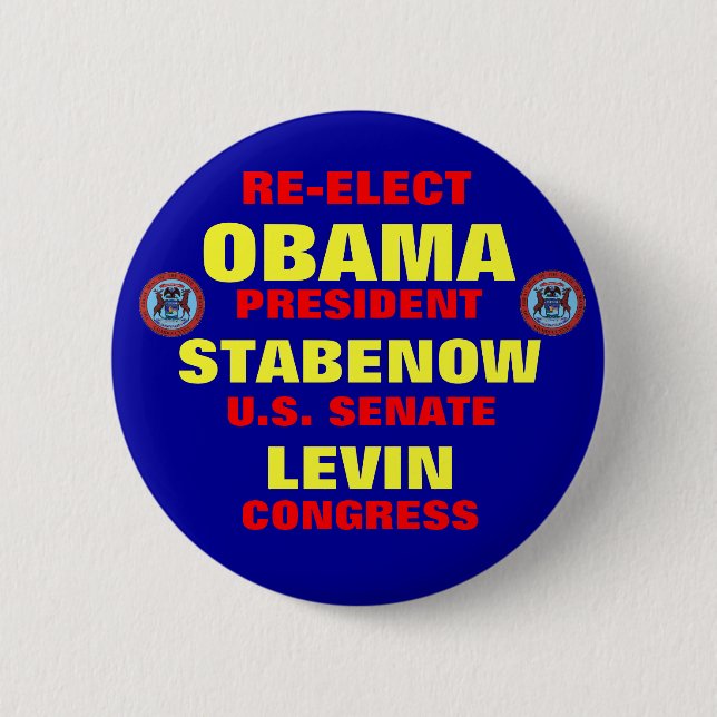 Michigan for Obama Stabenow Levin Pinback Button (Front)