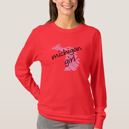 Michigan Girl with Scribbled Michigan Map T_Shirt