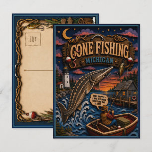 Michigan Gone Fishing Lake Sturgeon Postcard
