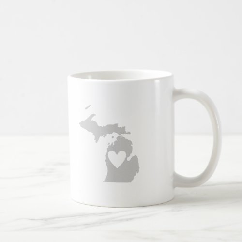 Michigan Gray State Map Shape with Heart Coffee Mug