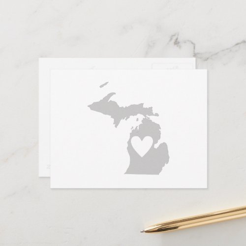 Michigan Gray State Map Shape with Heart Cutout Postcard
