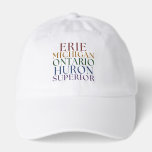 Michigan Great Lakes Baseball Cap Hat<br><div class="desc">Michigan great lakes themed adjustable baseball cap. Forest theme rainbow colored text displaying the beautiful five great lakes- Lake Erie, Lake Michigan, Lake Ontario, Lake Huron and Lake Superior. A cute hat for anyone that loves pure Michigan. In my shop you may find upper peninsula themed coffee mugs, mitten state...</div>