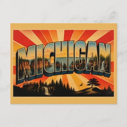 Michigan Great Lakes Forests Waterfalls Art Postcard