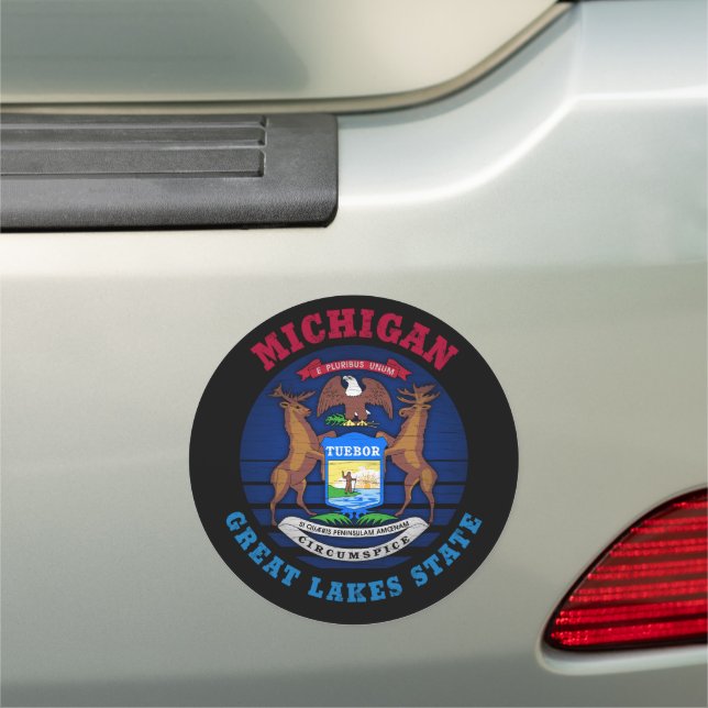 MICHIGAN GREAT LAKES STATE FLAG CAR MAGNET (In Situ)